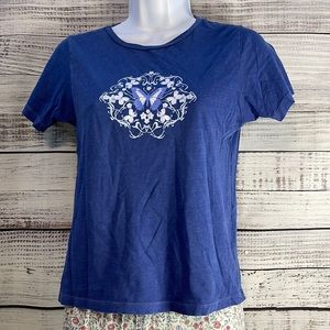 Golden Hour 100% Cotton Blue Butterfly Tshirt | Size Small